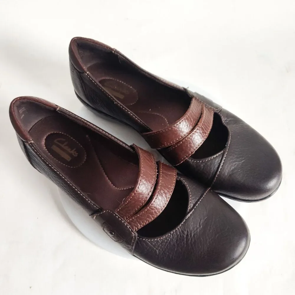 Clarks Loafers Womens 7.5 Brown‎ Ashland Twist Mary Jane Leather Slip-on Comfort